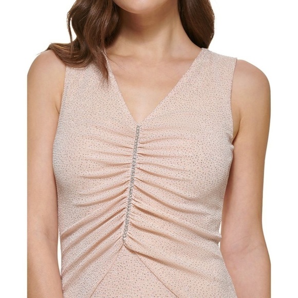 Calvin Klein Blossom Beige Nude Glitter Knit Gem Rhinestone Maxi Dress Size 8 - Picture 4 of 8